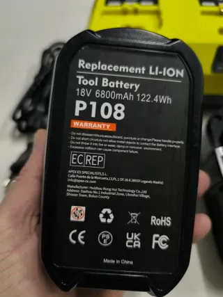 Cargador Con 2 Baterías P108 18V Para Ryobi nuevo