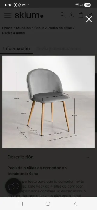 Sillas Sklum Terciopelo Gris (4 uds)