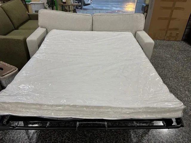 Sofá Cama Beige Tela + Colchón Matrimonial