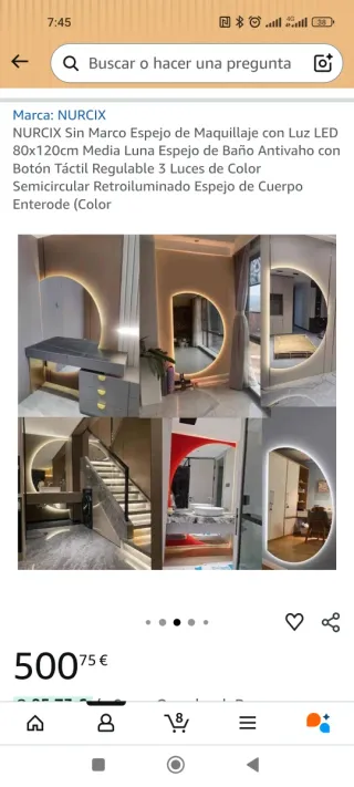 Espejo semicircular sin marco 60x90