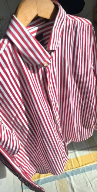 Camisa Zara Hombre Talla 43 / XL Rayas Rojas