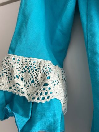 Traje Flamenca Turquesa Encaje Beige 12 Años