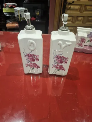 Set Aceitera y Vinagrera Cerámica Flores