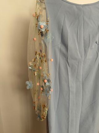 Vestido azul con mangas de tul bordadas