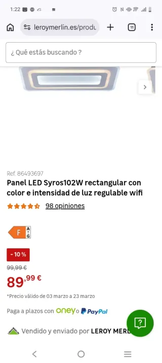 Plafón LED Rectangular Dorado y Blanco