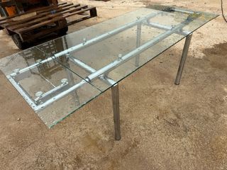 Mesa cristal y acero 140x80
