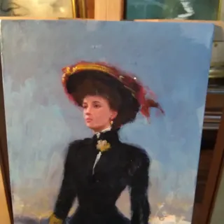 Dipinto Dama con gatto stile '800