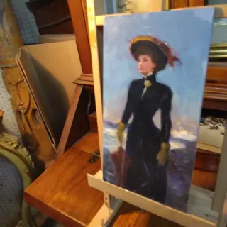 Dipinto Dama con gatto stile '800