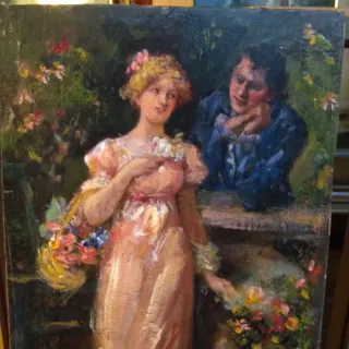 Dipinto Dama con gatto stile '800