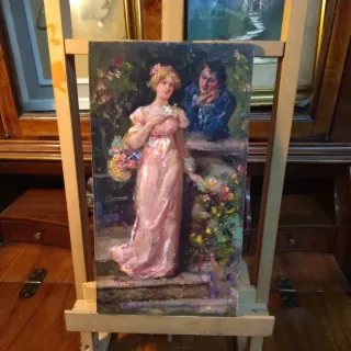 Dipinto Dama con gatto stile '800