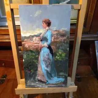 Dipinto Dama con gatto stile '800