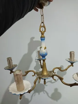 Lámpara de techo vintage de porcelana y latón