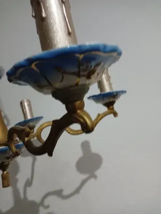 Lámpara de techo vintage de porcelana y latón