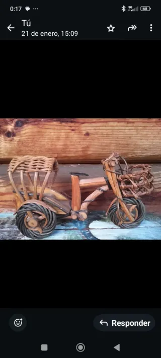 Triciclo Decorativo Mimbre y Madera