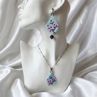 Collana Ciondolo Orecchini Etnico Asiatico Agata