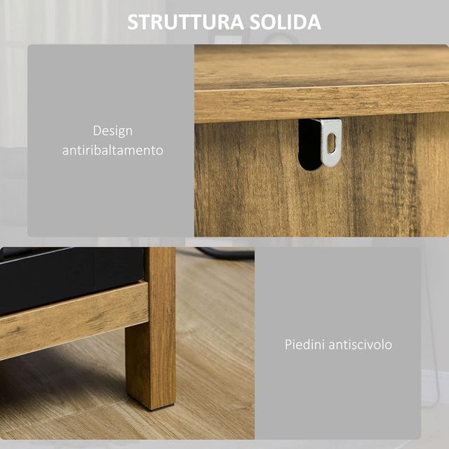 Credenza Moderna a 2 Puertas en Vidrio y Madera, Mueble para Sala de Estar y Salón, 60X35X120Cm, Marrón