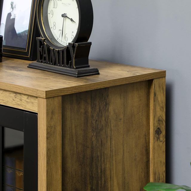 Credenza Moderna a 2 Puertas en Vidrio y Madera, Mueble para Sala de Estar y Salón, 60X35X120Cm, Marrón