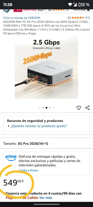 Mini PC (PRECINTADO) GEEKOM A5 Pro Edición 2026