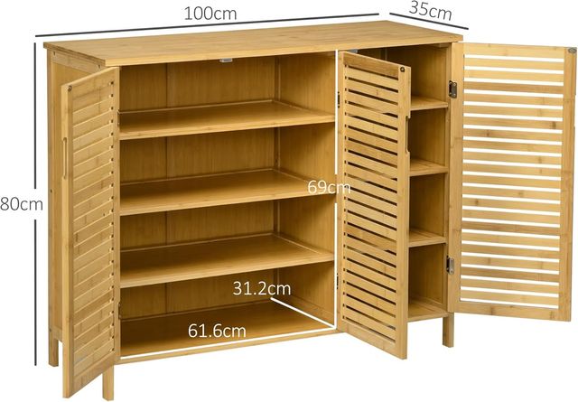 Zapatero de 8 Estantes en 3 Niveles con Manijas, Mueble Zapatero de Bambú para Sala de Estar y Entrada, 100X35X80 Cm, Color Madera