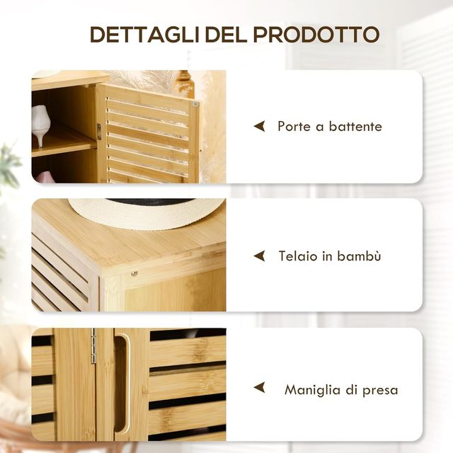 Zapatero de 8 Estantes en 3 Niveles con Manijas, Mueble Zapatero de Bambú para Sala de Estar y Entrada, 100X35X80 Cm, Color Madera