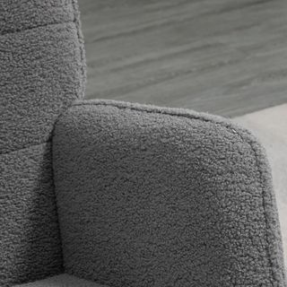 Silla mecedora de interior acolchada, poltrona mecedora de relax en pelo bereber con reposabrazos, estructura de acero y patas de madera de haya para sala de estar y dormitorio, gris oscuro
