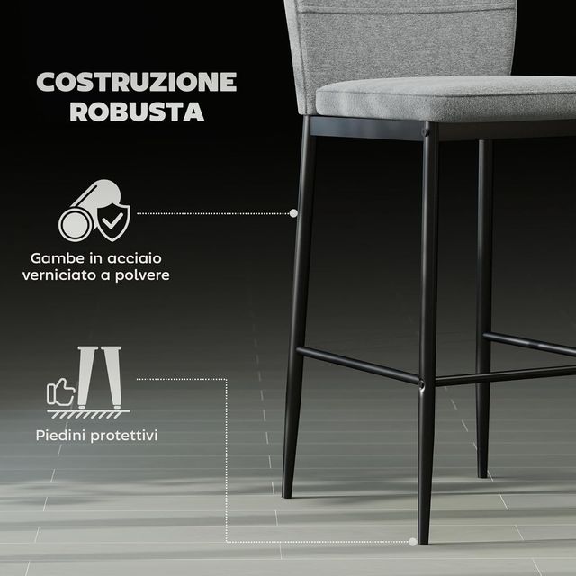 Conjunto de 2 Taburetes de Bar en Terciopelo, Sillas Altas Modernas con Reposapiés y Respaldo, Taburetes de Cocina y Sala de Estar, 41X52X97 Cm, Gris