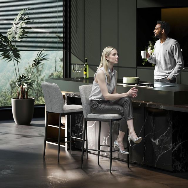 Conjunto de 2 Taburetes de Bar en Terciopelo, Sillas Altas Modernas con Reposapiés y Respaldo, Taburetes de Cocina y Sala de Estar, 41X52X97 Cm, Gris