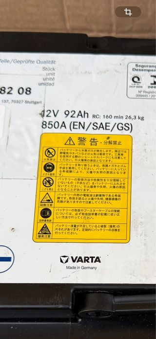 Batería Varta Mercedes 12V 92Ah 850A