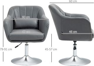Silla Giratoria a 360° con Altura Regulable en Poliéster, Silla Moderna con Cojín, Soporte Lumbar y Reposabrazos, 60X60X79-91 Cm, Gris Oscuro
