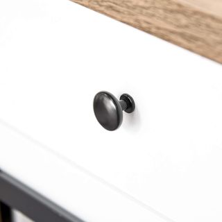 Credenza Con 2 Cajones, Estantes Abiertos Y Soporte Para Botellas, Credenza De Cocina Rústica En Madera Y Metal, 80X39X86 Cm, Blanco Y Color Madera