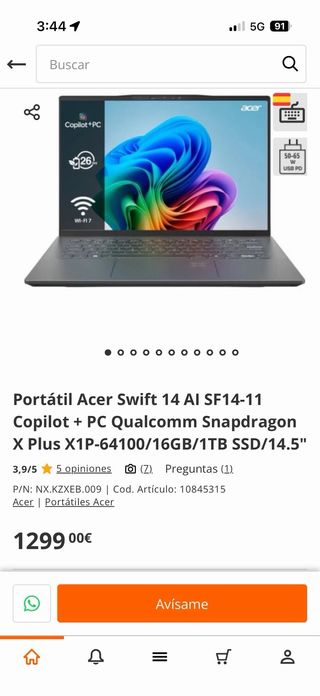 Acer Swift 14” AI Portátil