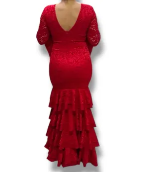 Traje Flamenca Encaje Morado, rojo,negro,amarillo