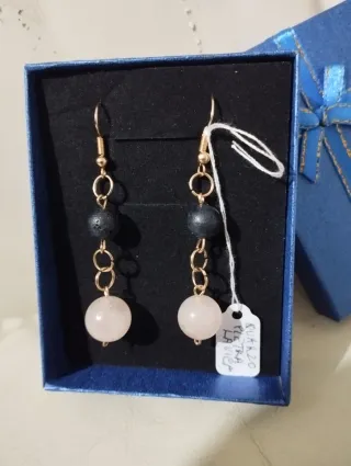 Orecchini Pietra Lavica e Quarzo Rosa