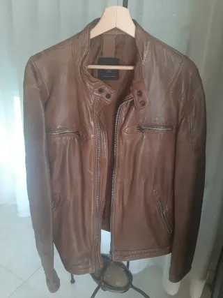 Cazadora de piel marrón hombre