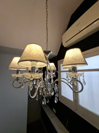 Lámpara de Techo 6 Brazos Cristal y Lino