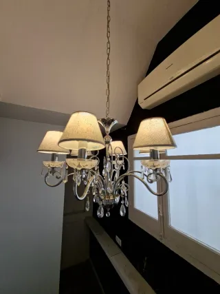 Lámpara de Techo 6 Brazos Cristal y Lino