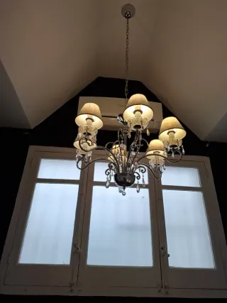 Lámpara de Techo 6 Brazos Cristal y Lino