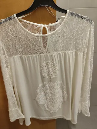 Camiseta Desigual Blanca Encaje Talla L