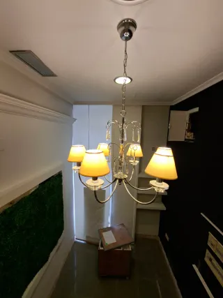 Elegante Lámpara 6 Brazos - Cromo y Cristal.