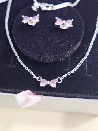 Conjunto Pandora Lazo Brillante Rosa Plata