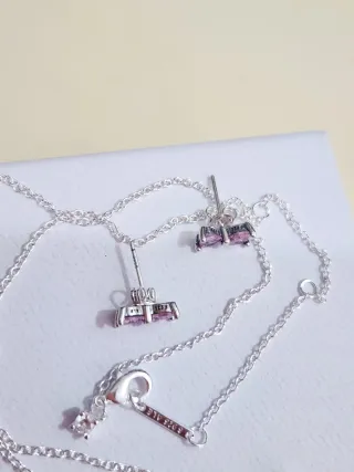 Conjunto Pandora Lazo Brillante Rosa Plata