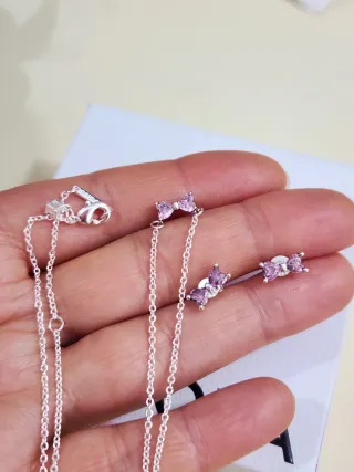 Conjunto Pandora Lazo Brillante Rosa Plata