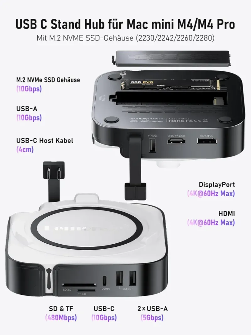 Lemorele Mac Mini M4 & M4 Pro Docking Station, M.2 afbeelding 2
