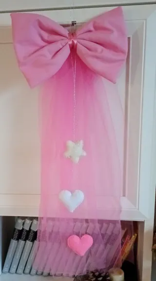 Fiocco nascita rosa con stelle e cuori