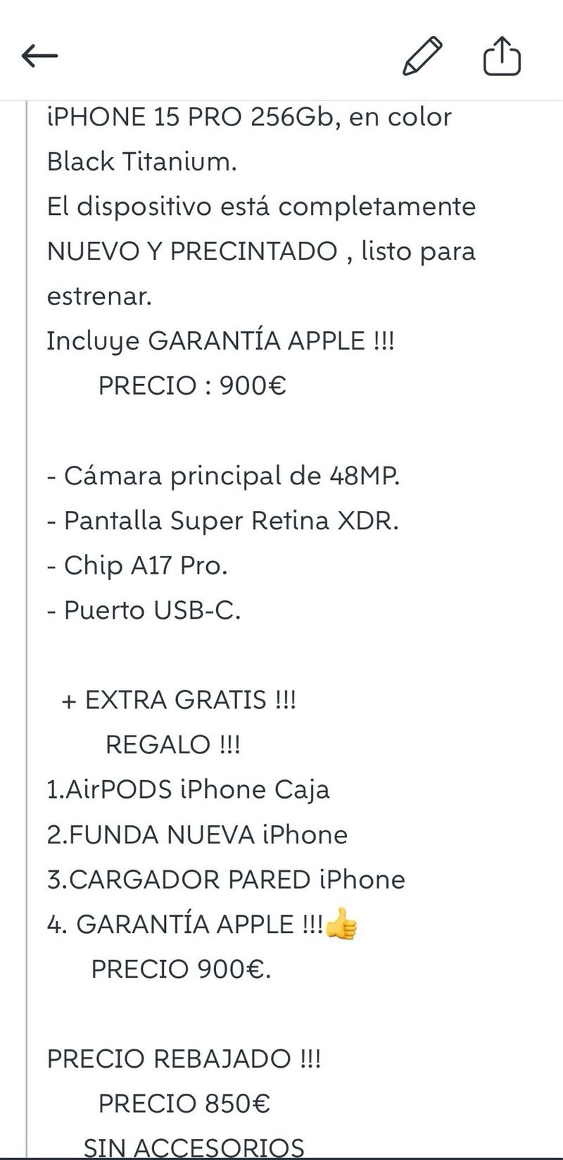 iPHONE 15 PRO 256GB,NUEVO,GARANTÍA,BLACK TITANIUM. afbeelding 9