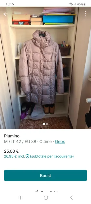 Piumino lungo Geox rosa taglia M