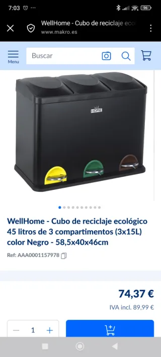Cubo reciclaje Well Home 3 compartimentos