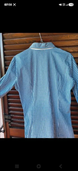 Camicia donna m/cotone Vichy blu/bianco quadretti