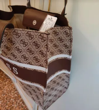 Borsa Guess Beige/Marrone Logo Monogram