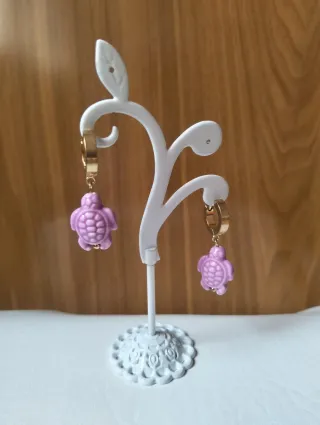Pendientes aro tortuga malva acero dorado
